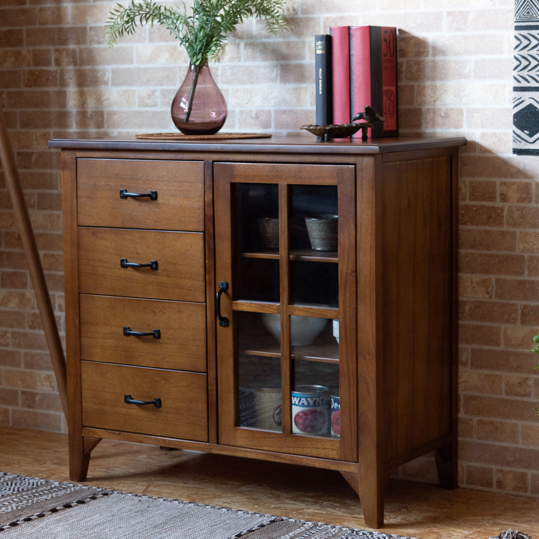 ヴィンテージブラウンのローキャビネット（引出4杯・棚3段）/BR‐【公式