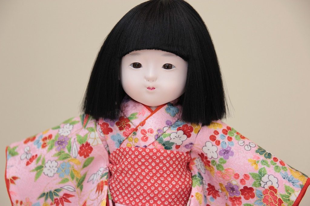 市松人形 ミニ5号 約26センチ 鮮やかな 正絹衣装 絹毛 味岡映水作