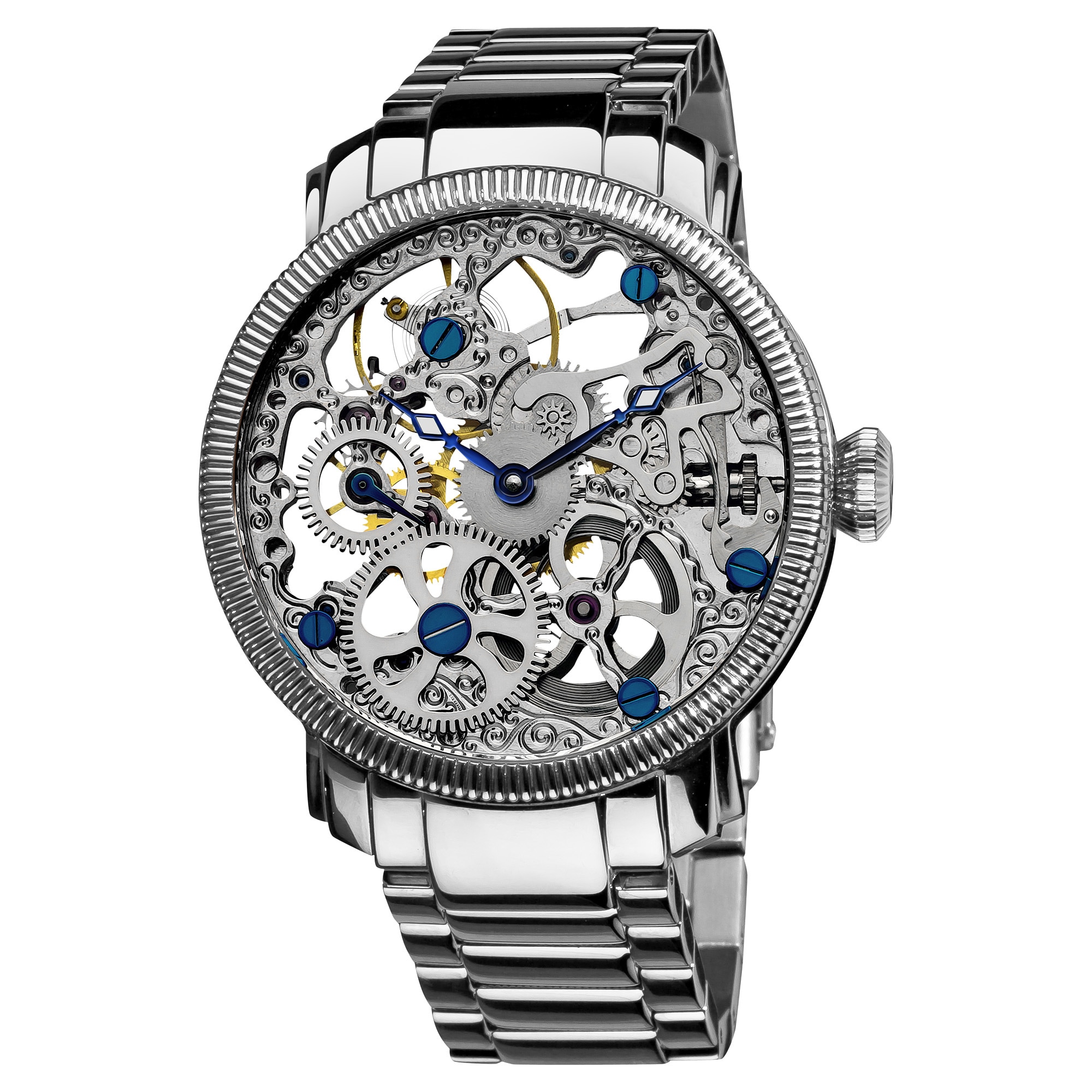 Akribos XXIV Men's Stainless Mechanical Skeleton Silver-Tone Watch