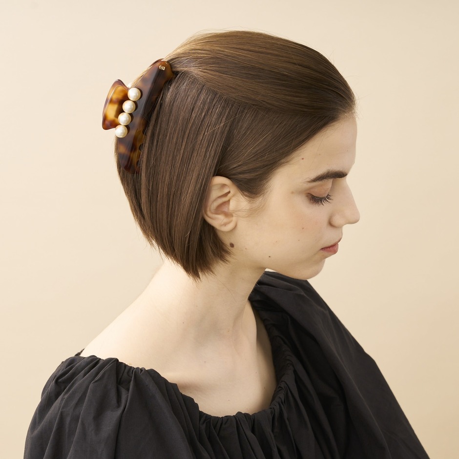 ALEXANDRE DE PARIS パール ブラウンヘアクリップ ALEXANDRE DE PARIS