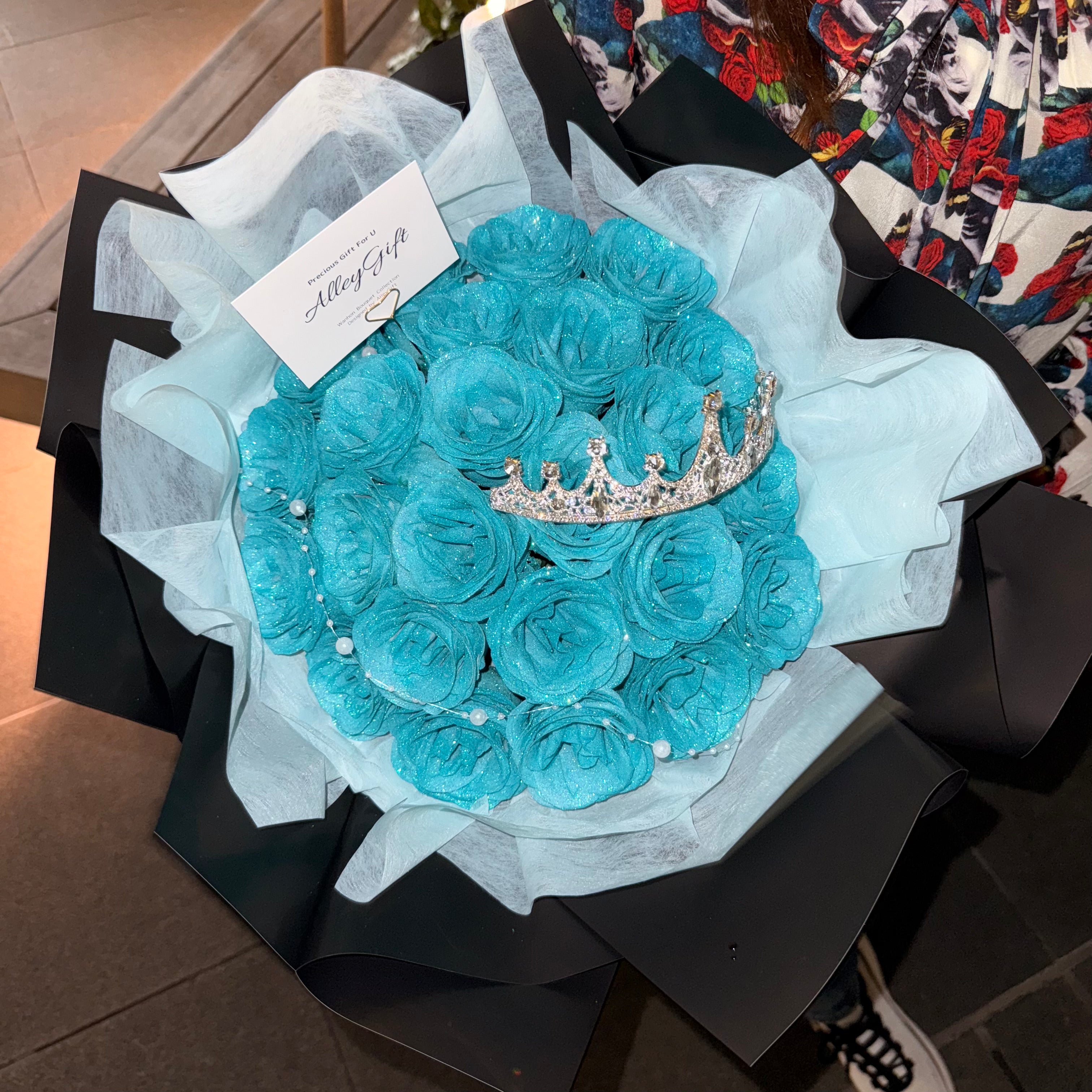 33本のブルーグリッターローズ花束 AlleyGiftのおしゃれで可愛い