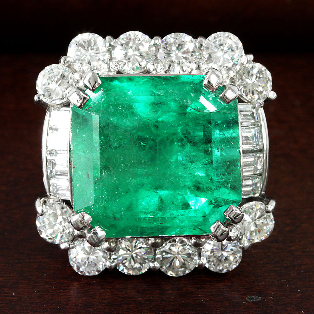 天然 エメラルド ダイヤモンド Pt900 プラチナリング 宝石鑑別書付