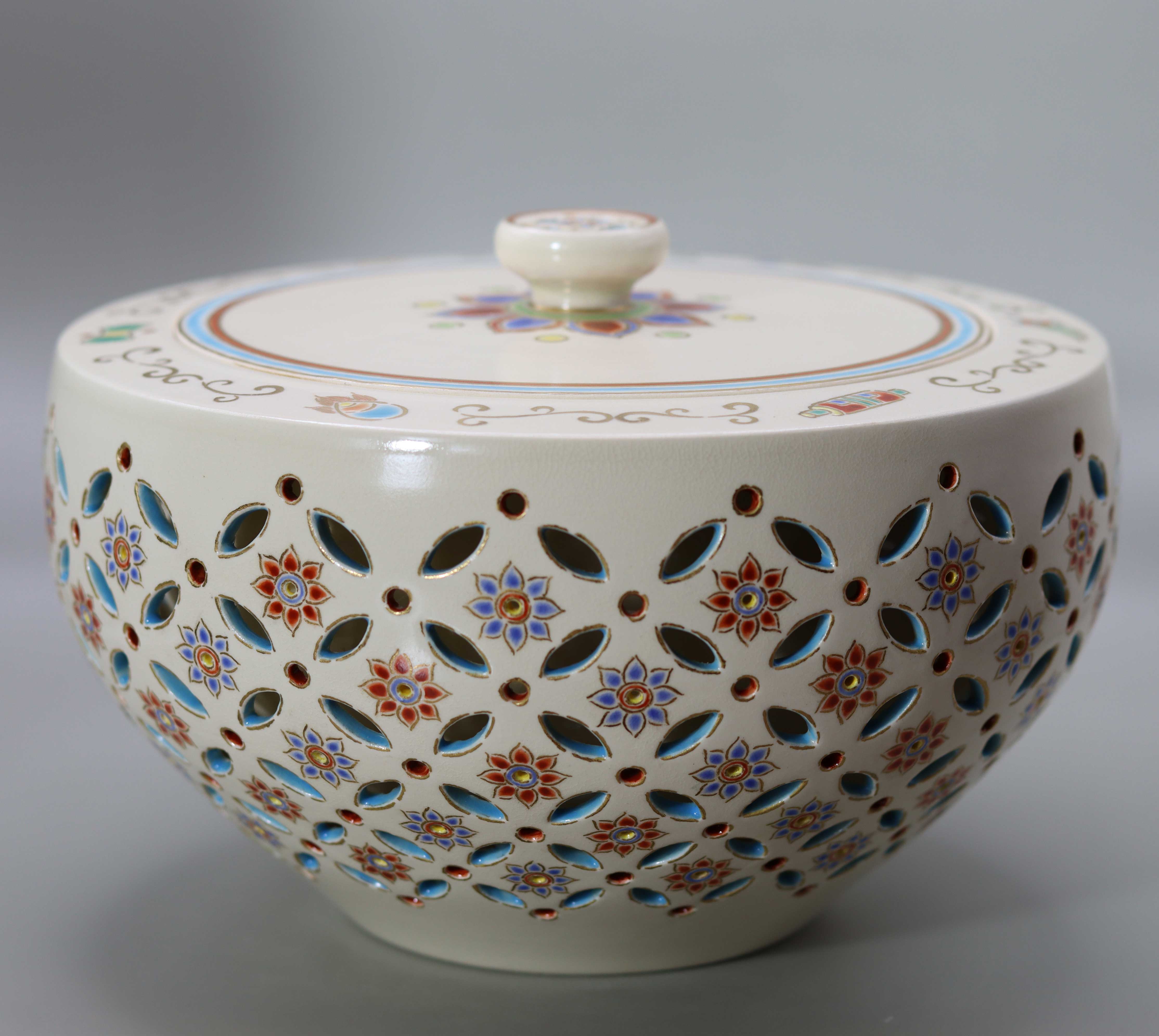 色絵七宝透かし平水指 宮川香斎 – 高級陶器の専門店【甘木道】