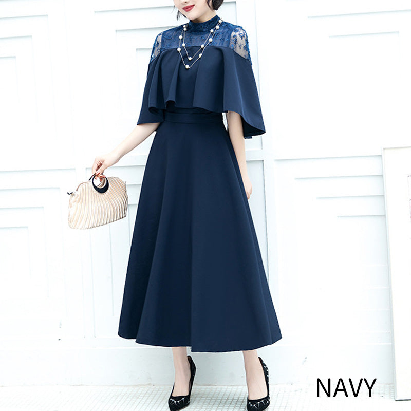 大きいサイズ レディース｜大きいサイズ□レースケープのドレス