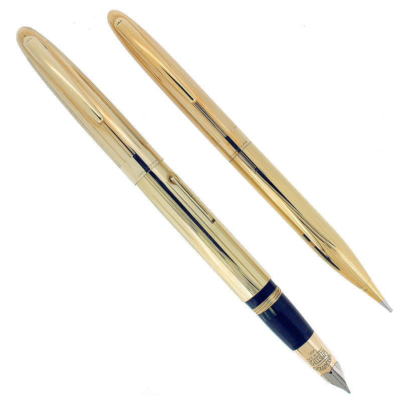 RARE C1945 SHEAFFER MASTERPIECE SET SOLID 14K FOUNTAIN PEN & PENCIL NE