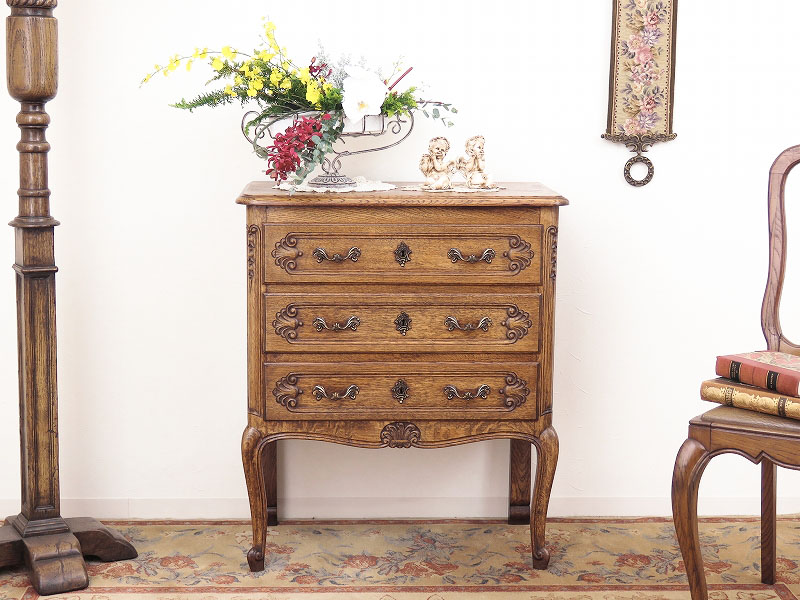 フランスアンティーク猫脚ナイトテーブル/木製キャビネット机飾り棚(82-14)