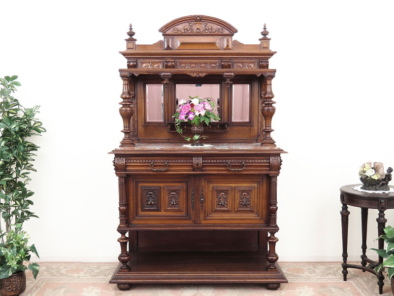 フランスアンティーク大理石キャビネット/ナイトテーブル机/飾り棚(82