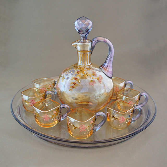 オールドバカラ「ラスター彩 草花文 リキュールセット」《アンティック