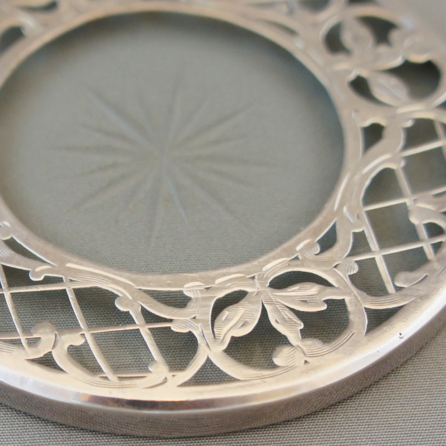 Webster】薔薇のレリーフのコースター 8枚【純銀 / ガラス】 Webster