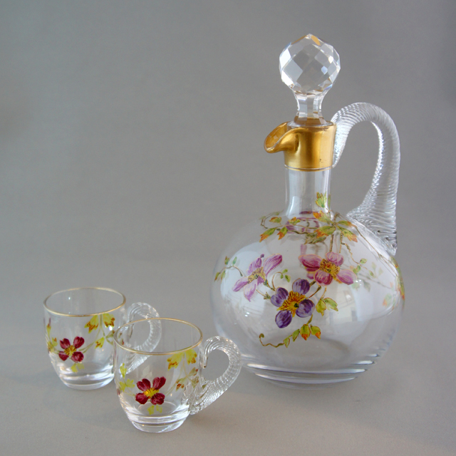 超稀有】1880-年製 アンティーク オールドバカラ・碧硝子切子装飾ボトル