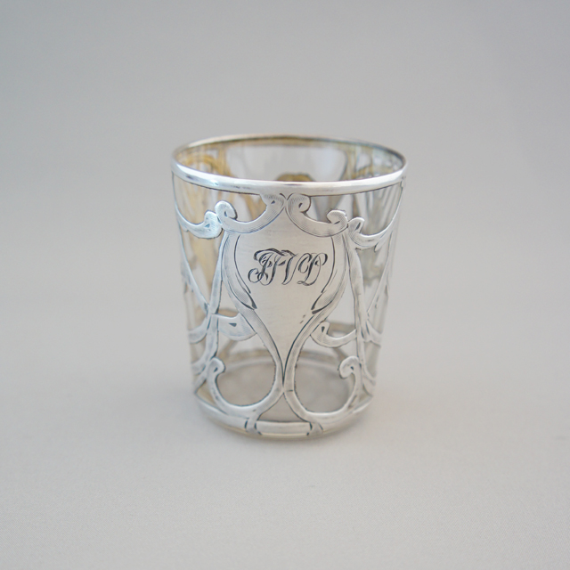 シルバーオーバーレイ「銀巻き装飾 麦文様 ショットグラス 高さ5.8cm