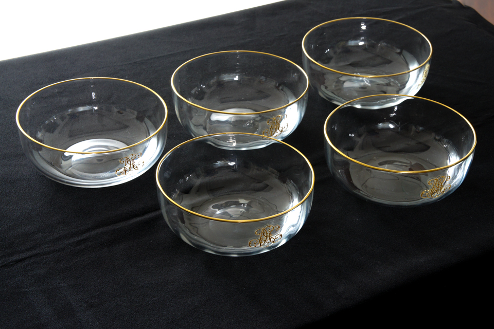 オールドバカラ「縁イニシャル金彩 4寸鉢 5客組」《アンティックかとう》