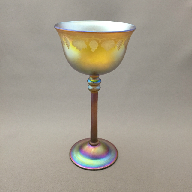 ヴィンテージ】ティファニースタイル 幾何学文聖杯 コーディアルグラス