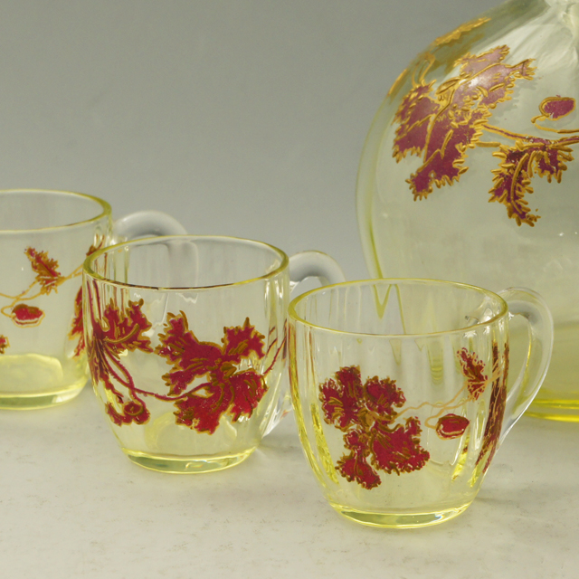 骨董 時代 希少金赤ガラス モールガラス調 流線型ピルスナー