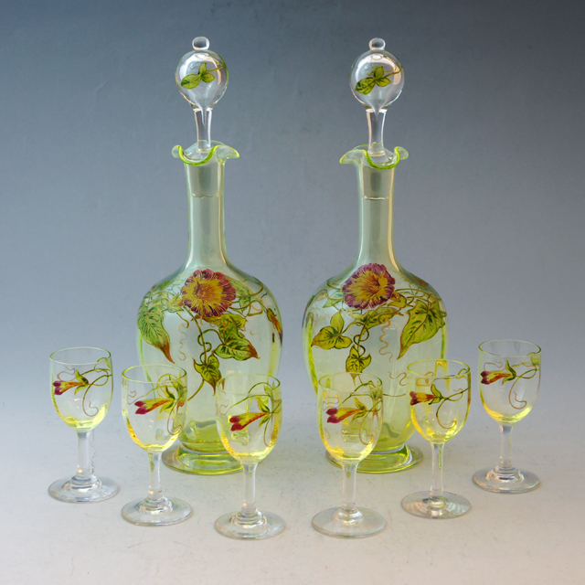 ❤︎希少美品❤︎エナメル絵吹きガラスカラフェ・リキュールグラス