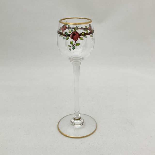 オールドバカラ「エナメル装飾 薔薇文様 リキュールグラス 高さ12.7cm