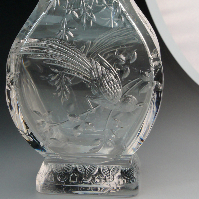 送料無料 時代物 被せガラス蔦葛文扁壺 花文花瓶 高さ23.5cm