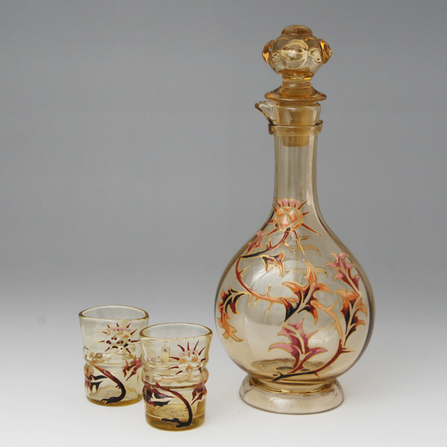 エミール・ガレ 初期 薊とロレーヌ十字文グラス タンブラー エナメル彩