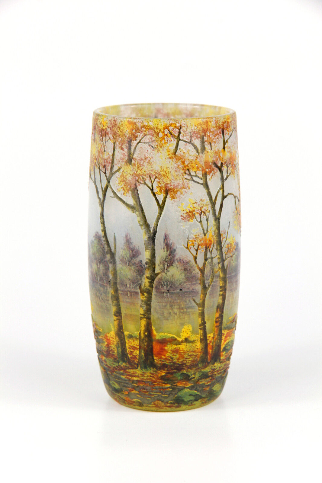 19世紀 ドーム・ナンシー 在銘 異色ガラス溶込酸化腐食彫花入 高さ約