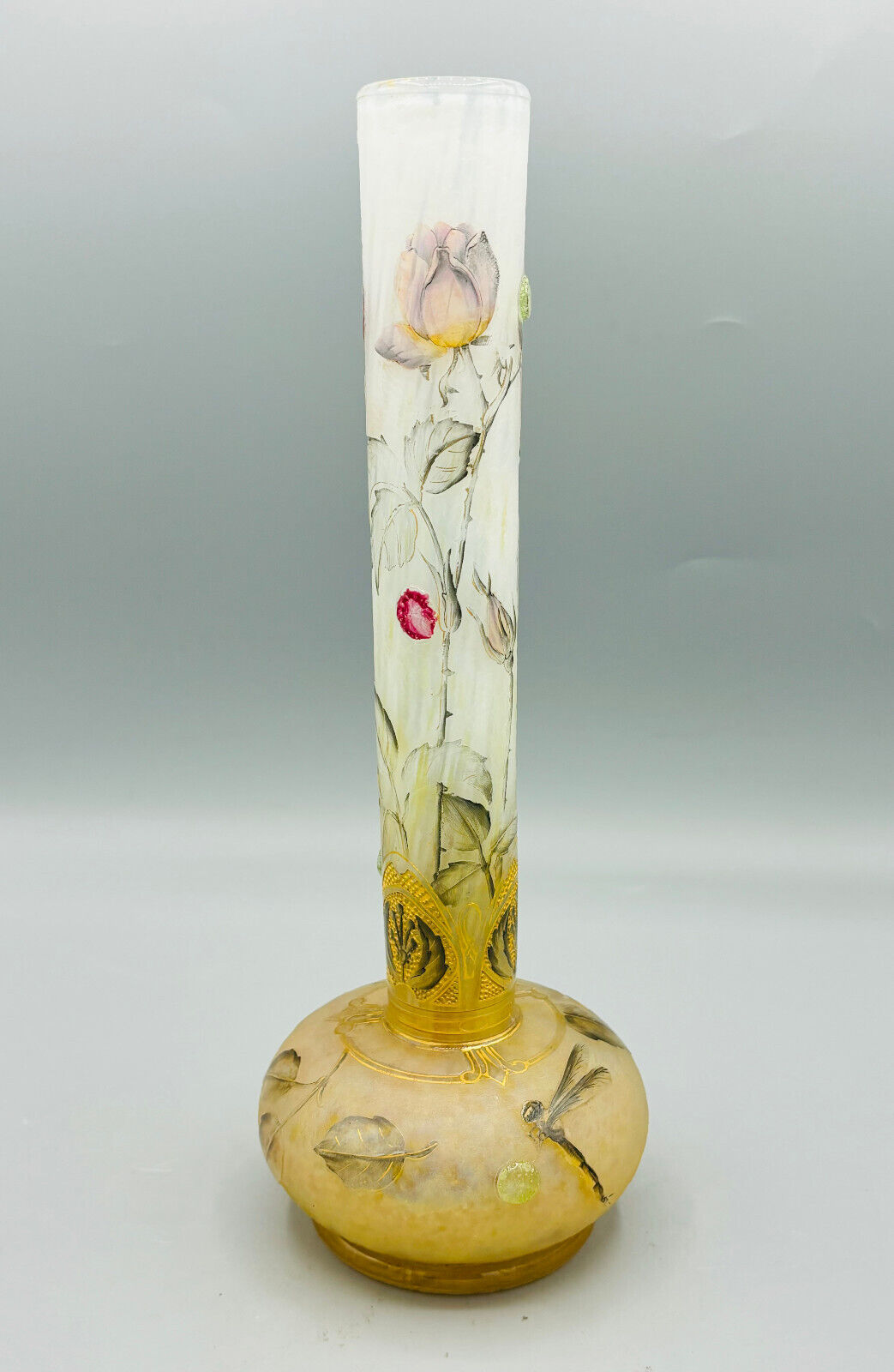 ドーム ガラス工芸 ドーム兄弟（ドームナンシー）バラとトンボが描かれ