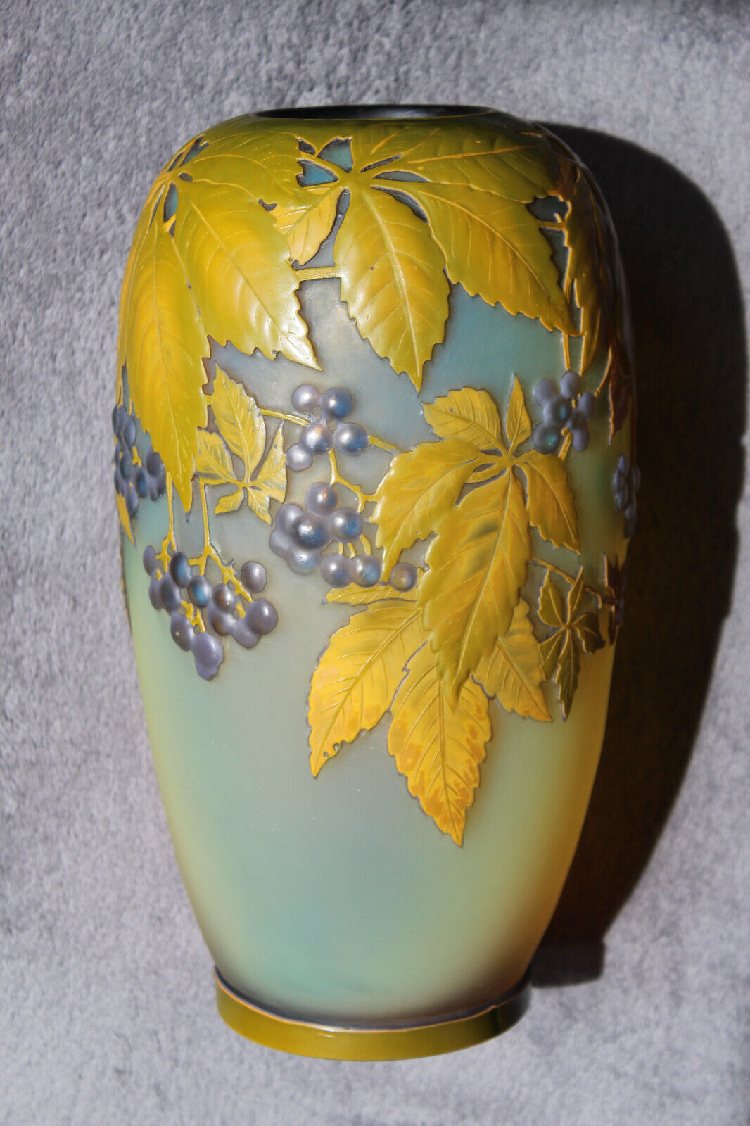 エミール ガレ 特大 群像紋 花器 花瓶 技法スフレ 被せガラス 高さ20