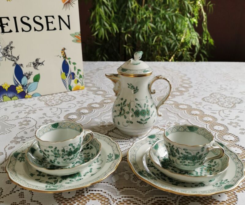 マイセン/1級品/インドの華/リッチグリーン/シュガーポット/蓋付