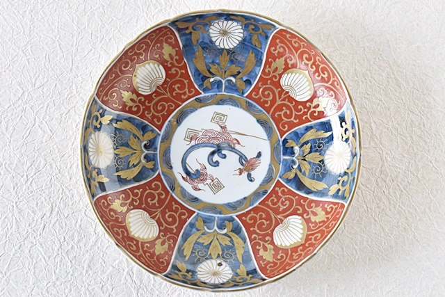 古伊万里 色絵金彩 八角鉢 龍鳳神獣蝶鹿竹林人物図 富貴長春 江戸期 古