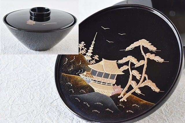 輪島塗 菊花蒔絵付き 吸い物椀 5客セット 木箱入り 木箱5客 輪島塗