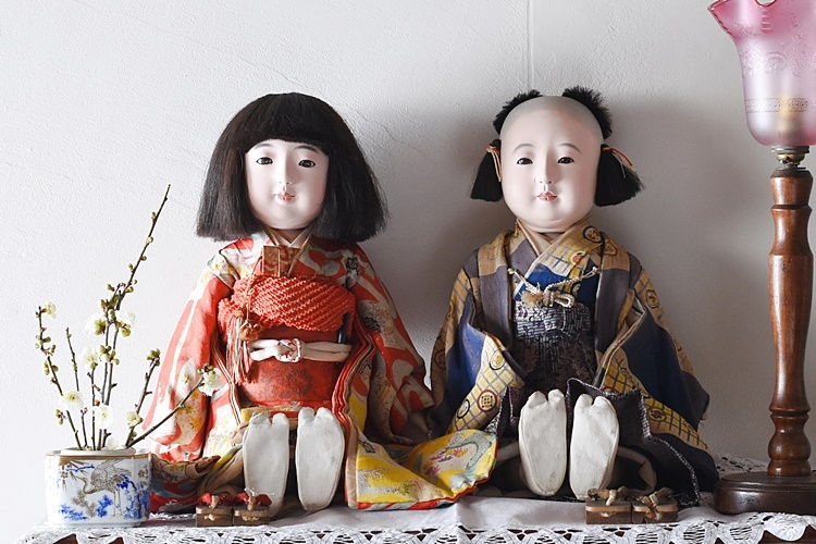 市松人形ペア 昭和初期 東光作 市松人形 男女ペア 53cm - 生活骨董と古布