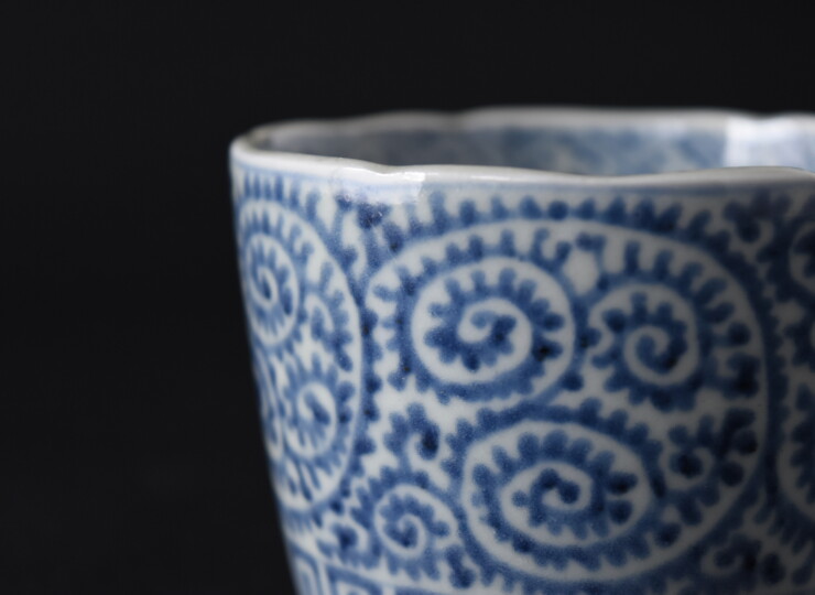 大ぶり 古伊万里 染付 蛸唐草 大猪口 そば猪口 骨董 アンティーク 江戸