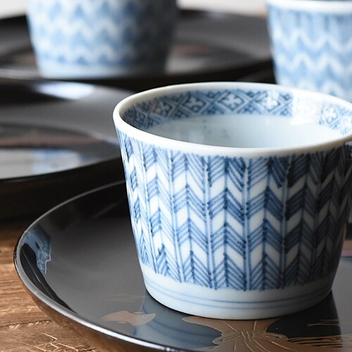 ◇栄◇古伊万里 染付 楼閣山水文 蕎麦猪口 5客 無傷完