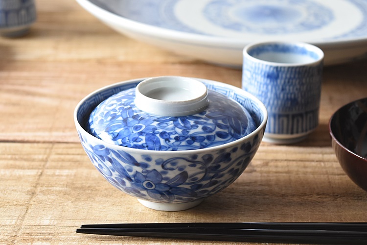 130.132.133 古伊万里 染付 唐草 花唐草 蓋物 九谷 鍋島 茶器 130.132