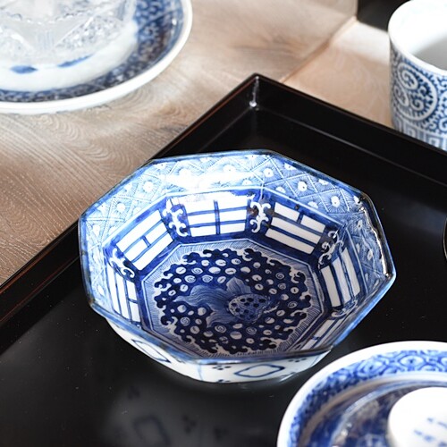 角向付 2客 色絵付 小鉢 古伊万里 寿 上手物 江戸 明治 訳あり 角向付