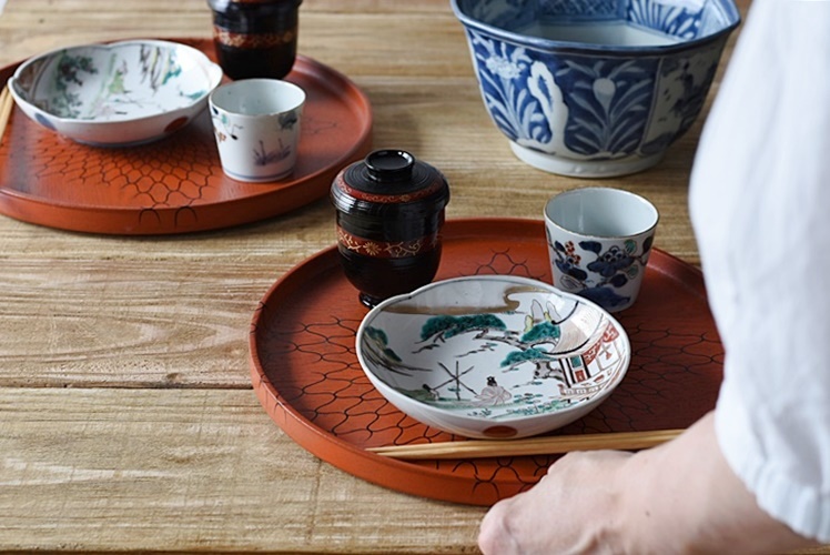 AN14 時代物 木製朱漆塗り 菓子皿 10客 懐石 会席 茶道具 AN14 時代物