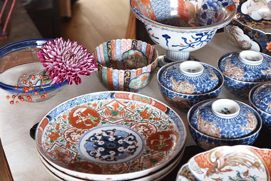 骨董 アンティーク 古伊万里 色絵 金襴手 輪花 小鉢 碗 輪花鉢 5客