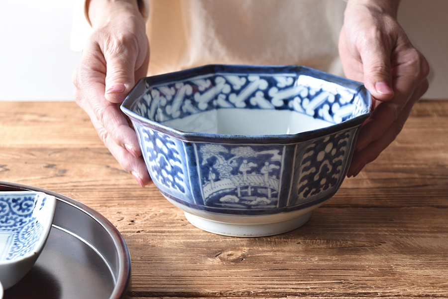 636 骨董 アンティーク 古伊万里 染付 豪華絢爛 色絵鉢 大 1点 幕末 古