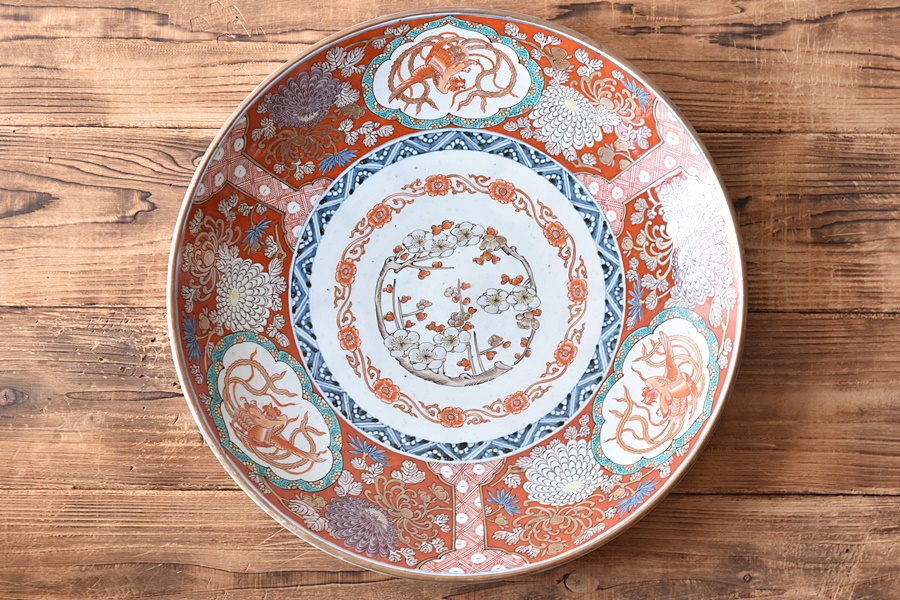 大皿 2枚 骨董品 大聖寺伊万里 古伊万里 伊万里 色絵 金彩 向付 5客