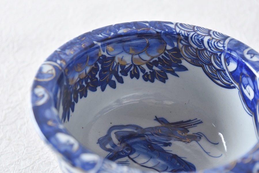 盃洗□染付花唐草紋 古伊万里 酒器 杯洗い(江戸後期～明治期) ベロ藍