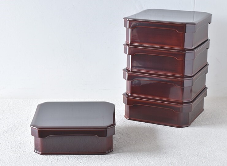 輪島塗 大徳寺弁当箱 5客セット 天然木製漆塗 溜塗 - 生活骨董と古布の