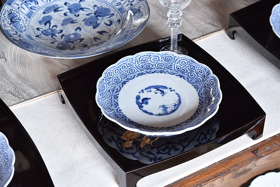 古伊万里蛸唐草金彩変わり図柄大明成化年製手書き染付珍品江戸