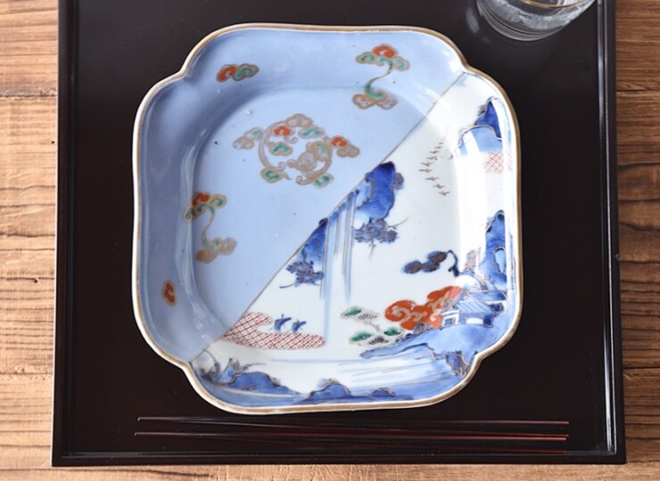 古伊万里 金彩山水楼閣文飾小皿 江戸後期? 古伊万里 金彩山水楼閣文飾