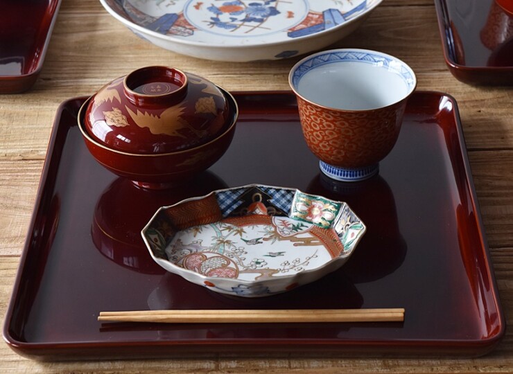 会席膳 5客セット 四方膳 煎茶道具 茶事 懐石道具 木製 漆器 黒塗 折敷