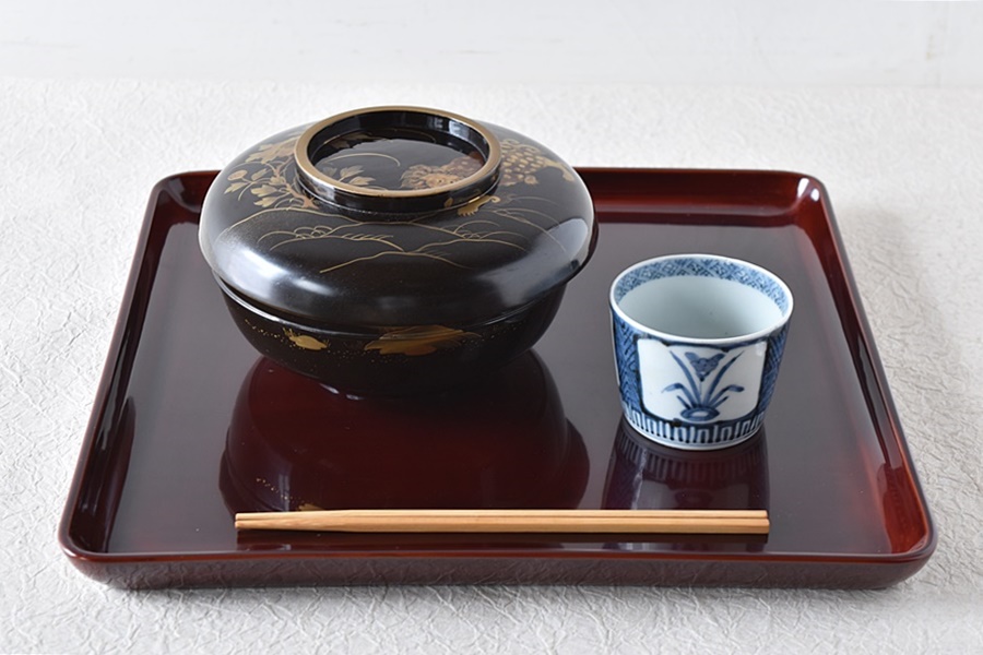 未使用輪島塗 前田松斎作 布目 卓上膳 5客 半月膳⁄懐石膳⁄会席膳 漆器