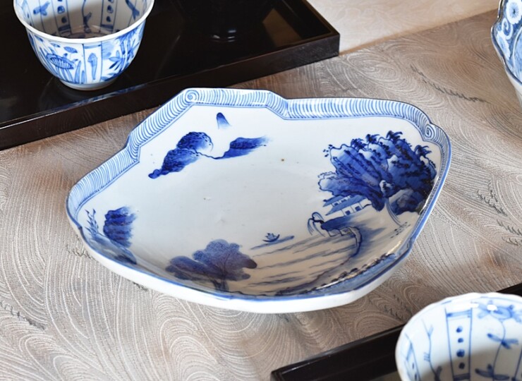 古伊万里 山水絵鮎皿 大明代成化年製陶印いり 古伊万里 山水絵鮎皿 大