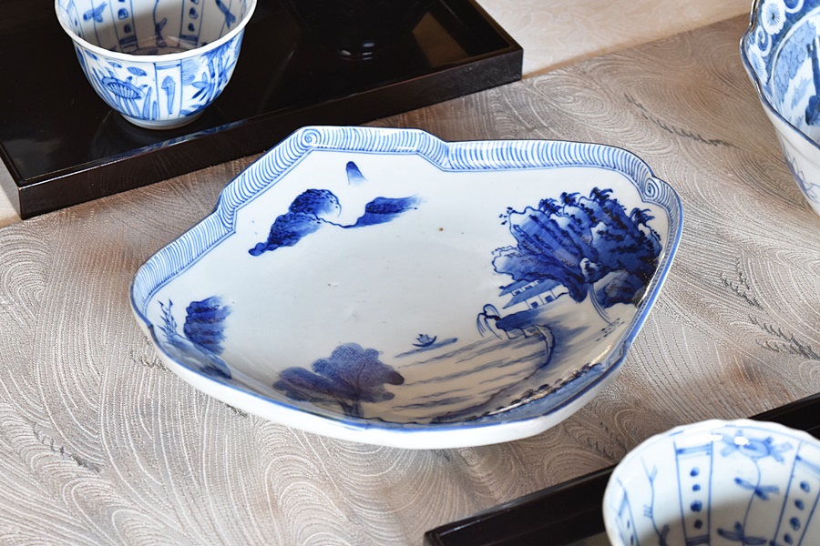 236『染付 山水 輪花皿』/骨董品 古美術 古道具 アンティーク