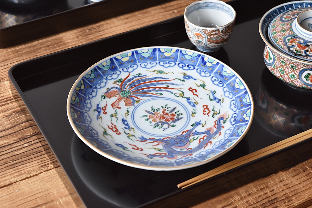 伊万里焼瑠璃釉龍に鳳凰図大皿 [B31626] 伊万里焼瑠璃釉龍に鳳凰図大皿