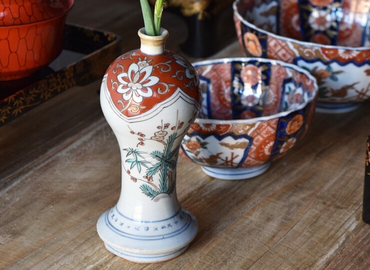 古伊万里 色絵 弾幕に松竹梅 御神酒徳利 一対 その二 - 生活骨董と古布