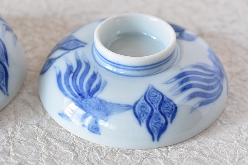 古平戸焼 染付 松竹に龍虎の図 蓋付湯呑 み茶碗 茶道具