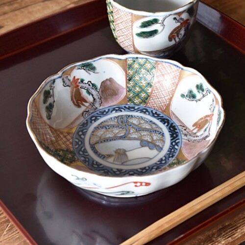 古伊万里 伊万里 色絵 金襴手 染付 豆皿 菓子皿 富士山の図 2