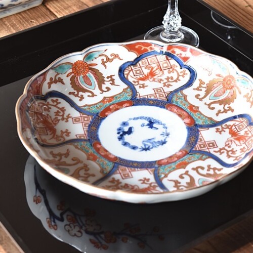 大皿 古伊万里 色絵付け 鳳凰 江戸 金継ぎ 漆直し 唐花草 7寸皿 大皿